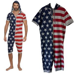 Under Disguise USA Flag Mens Jumpsuit Pajama Union Suit Patriotic Loungewear LXL